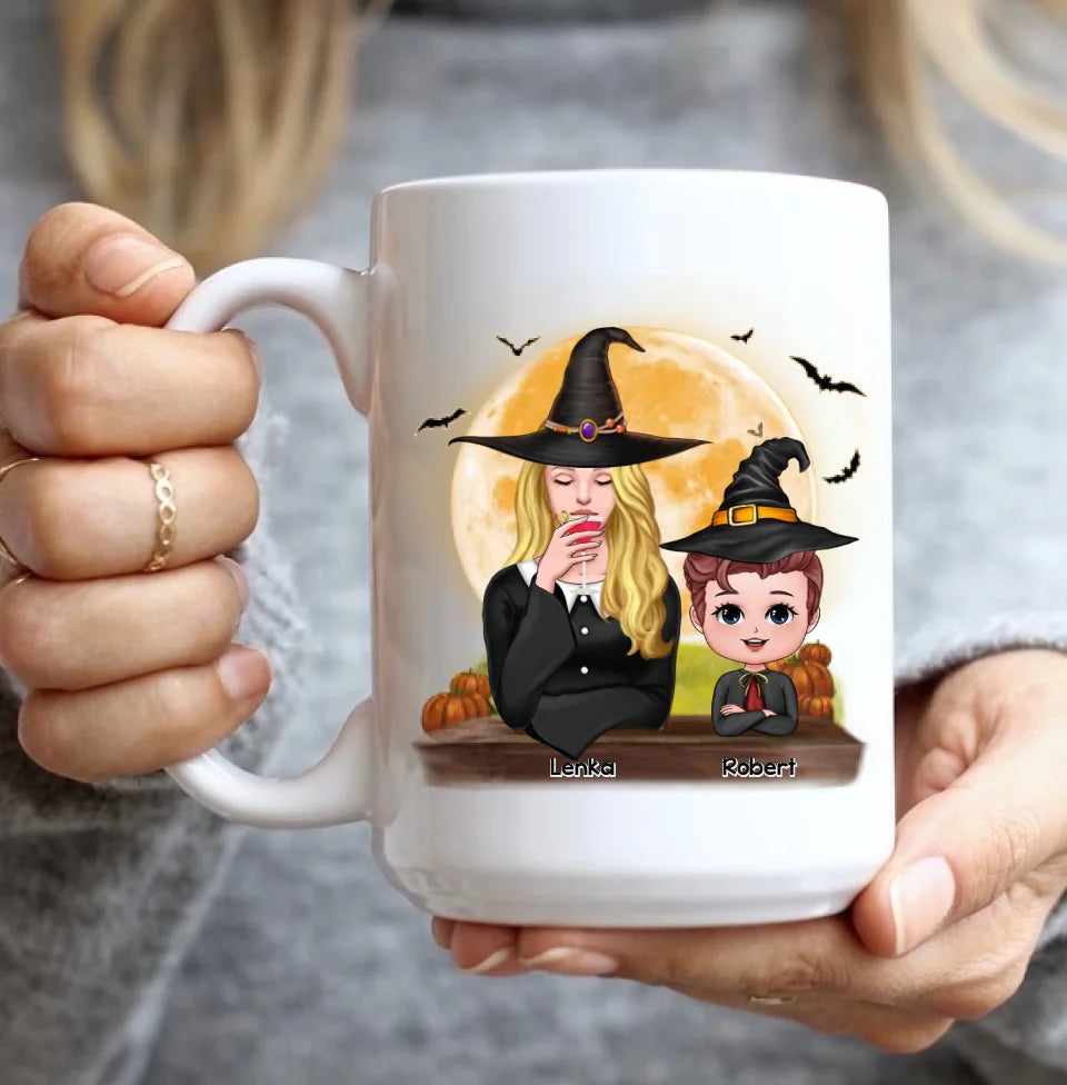 Grandma Mom & Grandkids - Grandma Mom Witch With GrandKids - Personalized Mug - Witchy Presents for Grandma, Mom