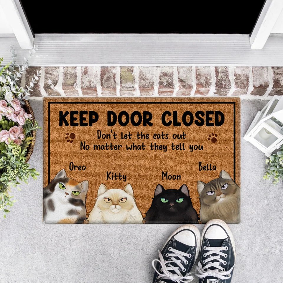 Keep Door Closed Don&#39;t Let The Cats Out - Custom Cat Breeds Doormat - Gift For Cat Lover - House Warming Present Idea