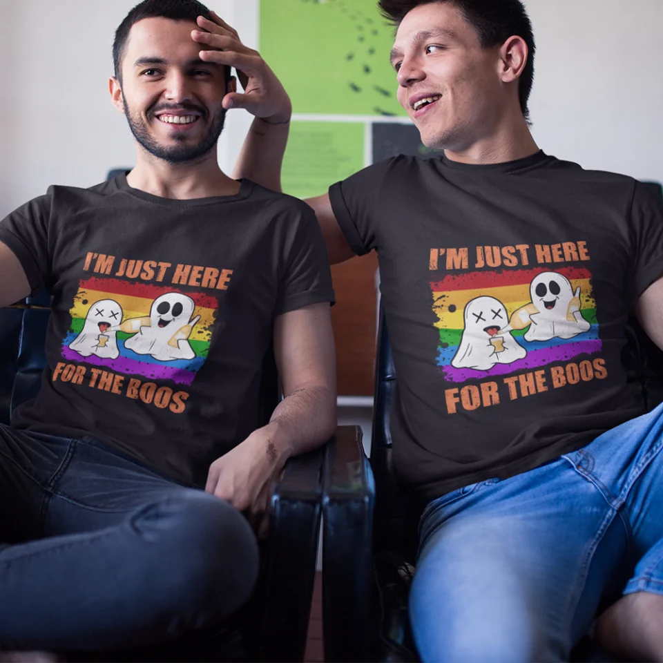 I&#39;m Just Here For The Boos - Couple T-shirt - Gift For LGBT Couple Halloween