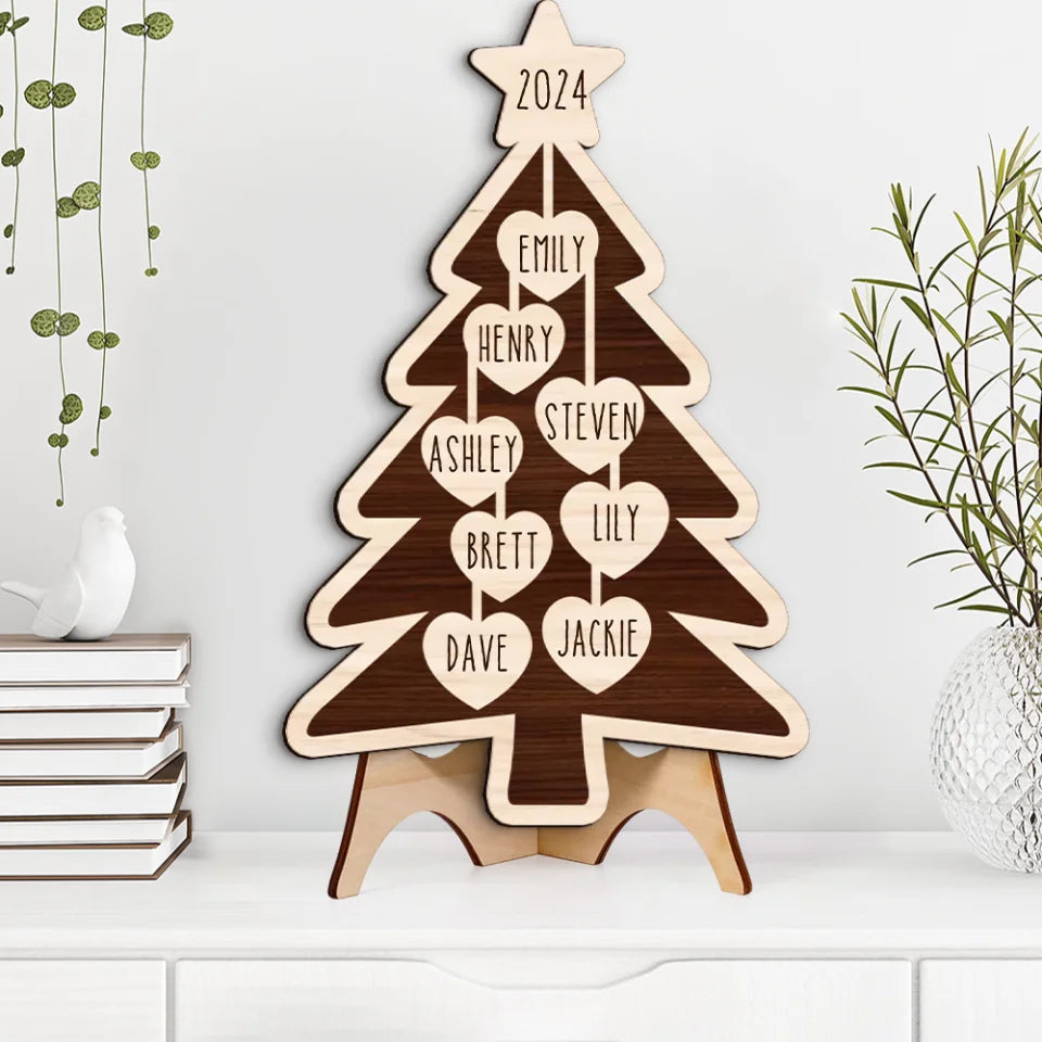 Christmas Tree With Family Member Names - Housewarming Gifts - Custom Wooden Art Piece - Christmas Gift