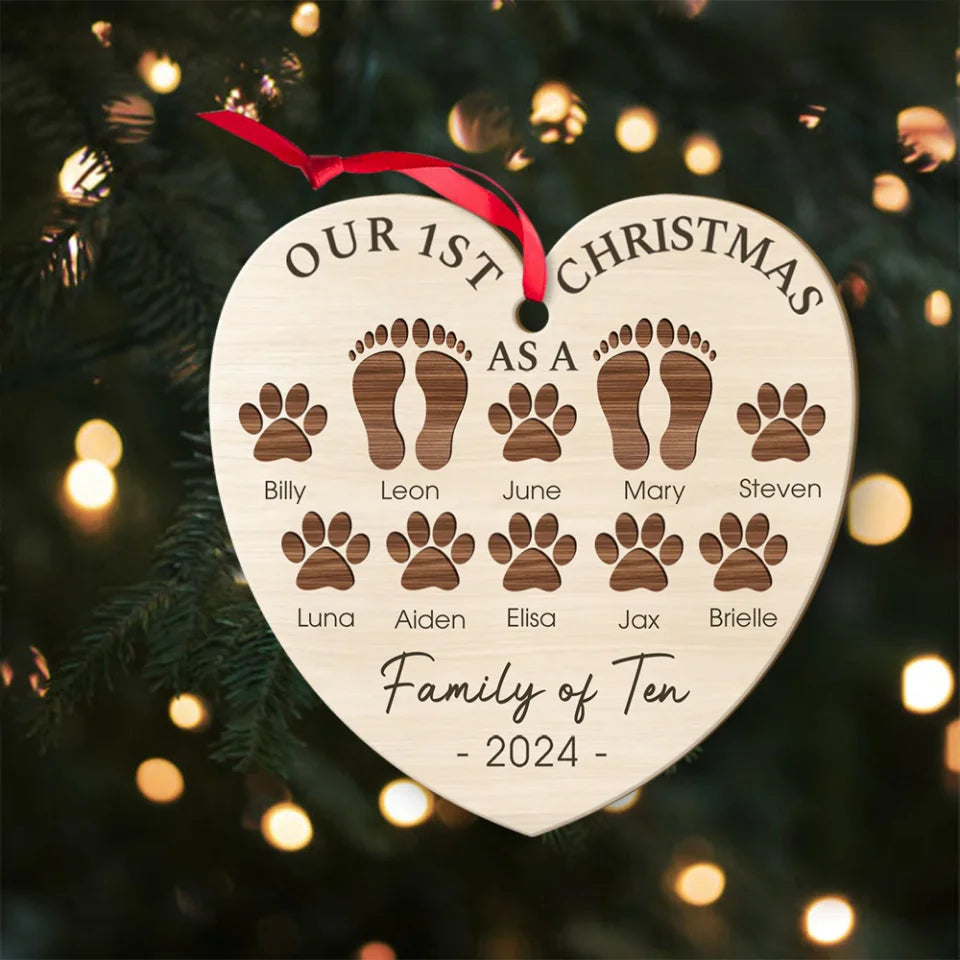 First Christmas As A Family Footprints - Personalized Wooden Ornament - Christmas Gifts