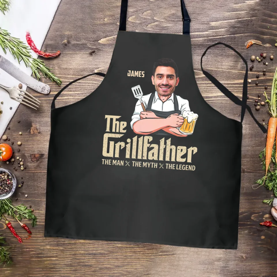 The Grillfather The Man The Myth The Legend - Personalized Apron - Best Gift For Dad Grandpa Husband Uncle