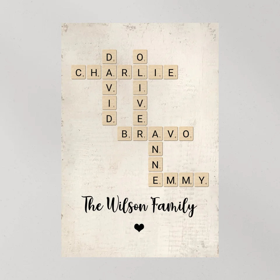 Family Crossword Art - Created In A Moment, Treasured Forever Personalized Poster - Housewarming Gifts