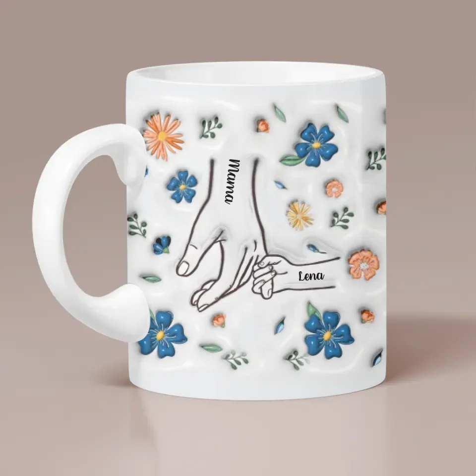 Holding Hands Hold My Heart - Custom Edge Mug - Mother's Day Gift - Gift For Mom Grandma