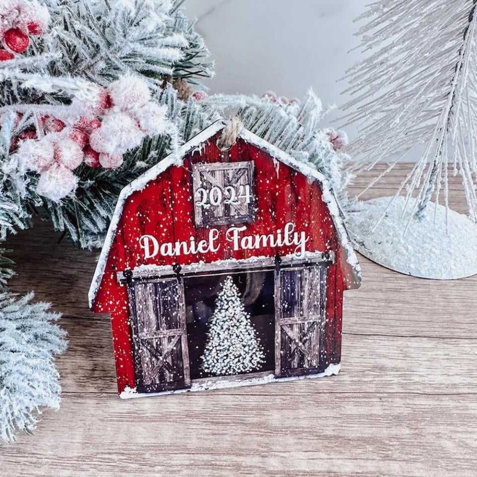 2025 Red Barn Christmas Wooden Ornament - Rustic Farmhouse Christmas Ornaments - Personalized Christmas Ornaments for Family