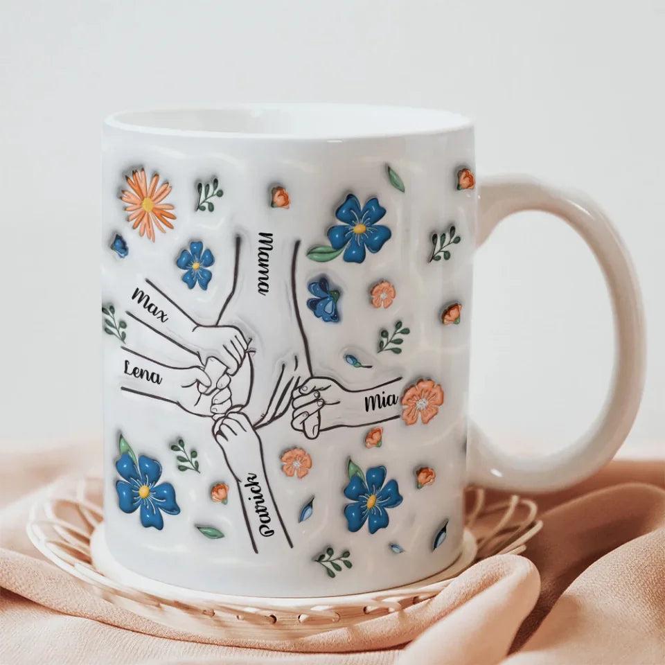 Holding Hands Hold My Heart - Custom Edge Mug - Mother's Day Gift - Gift For Mom Grandma