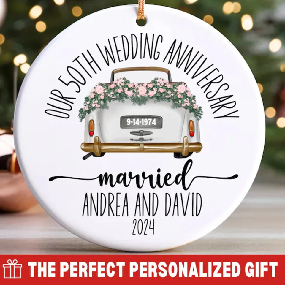 Personalized Anniversary Ornament - Anniversary Gift for Any Number of Years Married - 5th 10th 25th 40th 50th - Custom Marriage Anniversary Gift for Married Couples