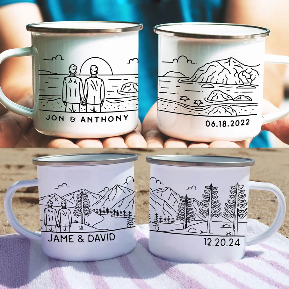 Wedding Gift For Gay Couple - Personalized Enamel Mug - Gift For LGBT Couple