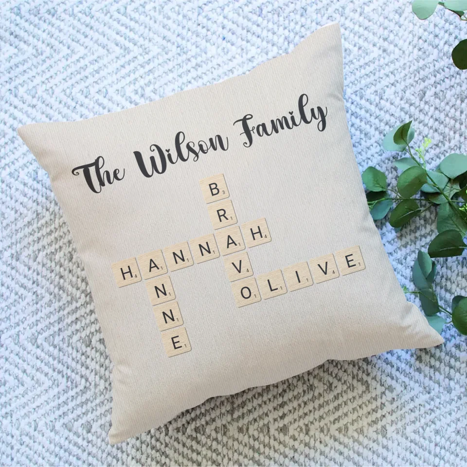 Personalized Family Crossword Puzzle Art Pillow - Square Pillow - Christmas, Family Unity Gifts
