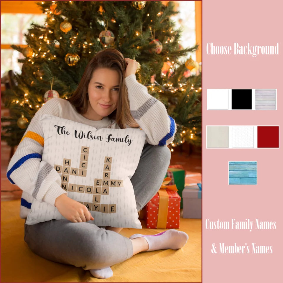 Personalized Family Crossword Puzzle Art Pillow - Square Pillow - Christmas, Family Unity Gifts