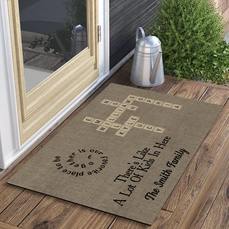 There's Like A Lot Of Kids In Here - Personalized Crossword Puzzle Doormat - Family Unity Gifts for Parents, Grandparents
