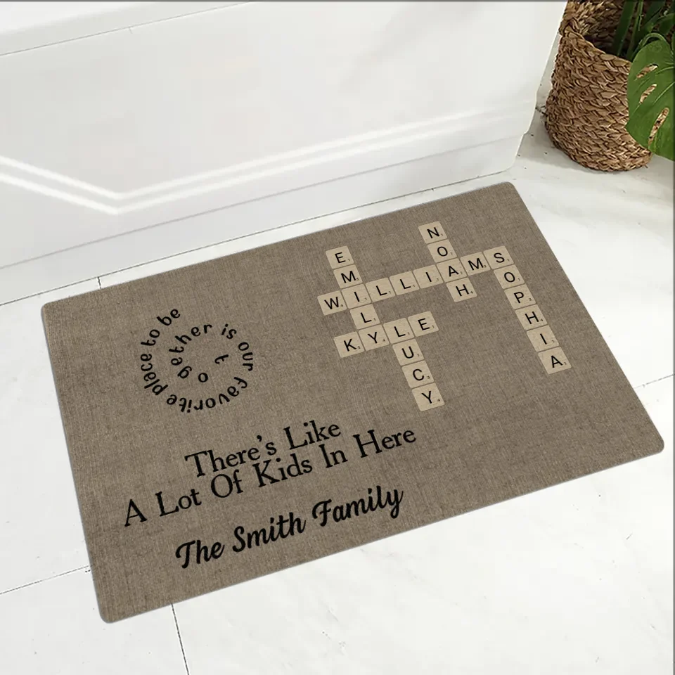There's Like A Lot Of Kids In Here - Personalized Crossword Puzzle Doormat - Family Unity Gifts for Parents, Grandparents