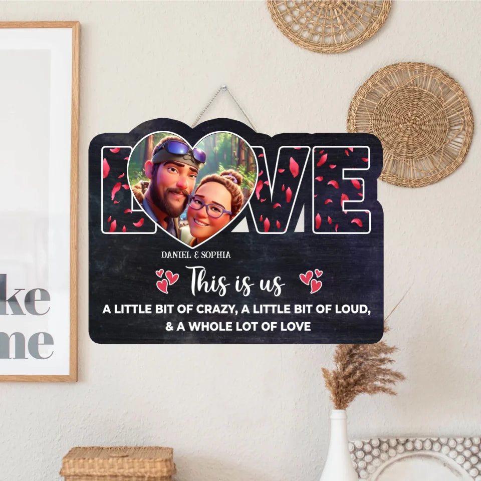 Couple Wooden Sign Custom Photo Cartoon Style - Personalized Wooden Sign for Couple - Christmas, Anniversary Gift for Her, Him