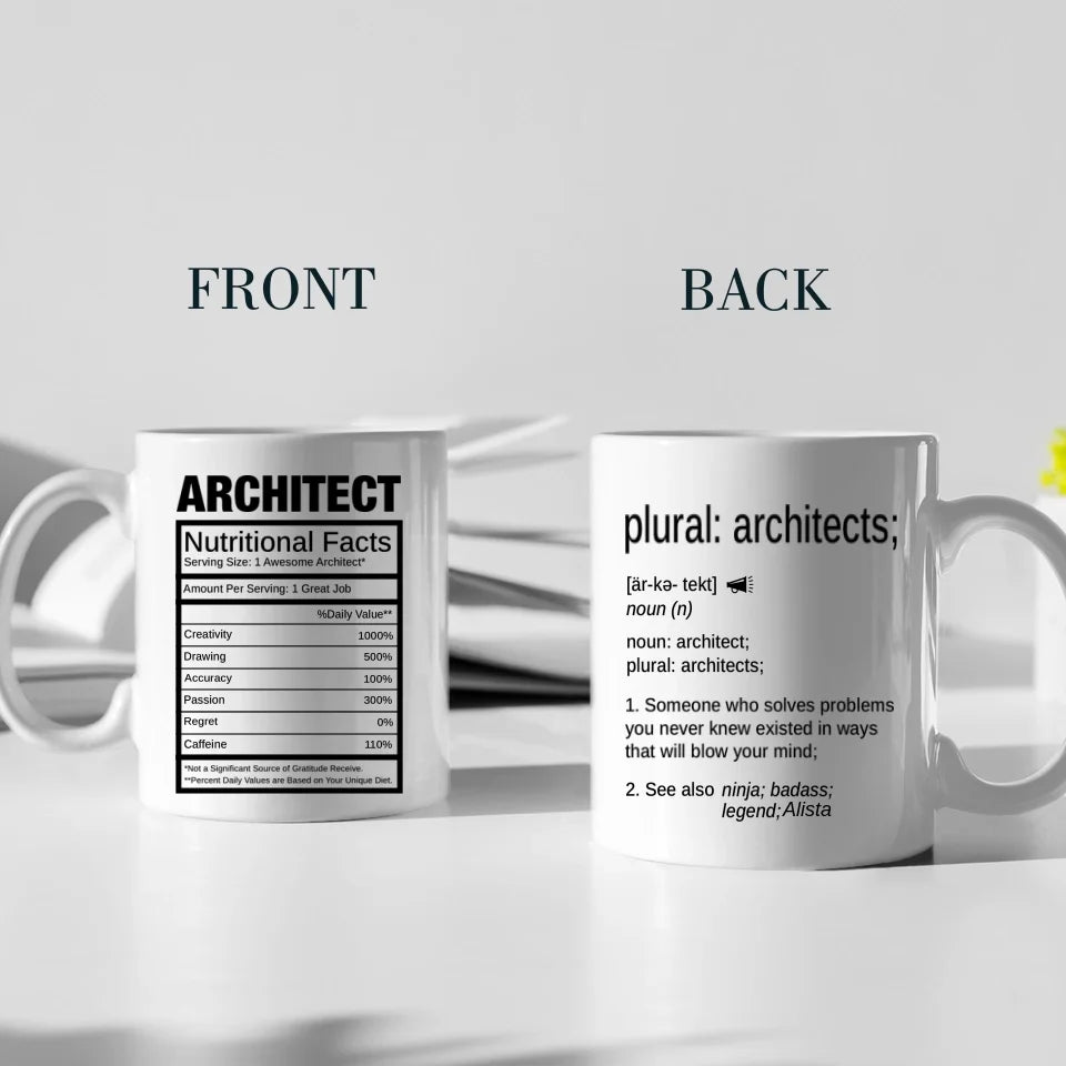 Architect Nutrional Facts - Personalized Coffee Mug with Name - Gift for Your Architect, Bestie, Self Gift
