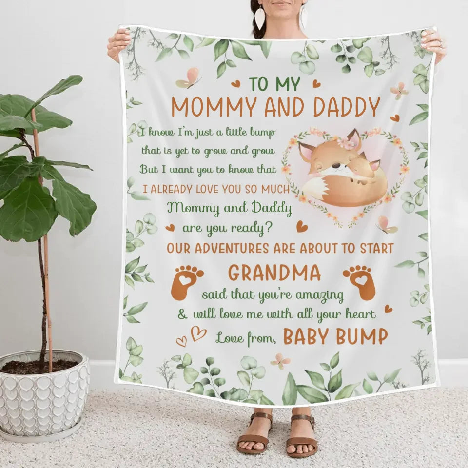 To My Mommy And Daddy Love From Baby Bump - Personalized Blanket - Gift For Pregnant Mom | 306IHPNPBL783