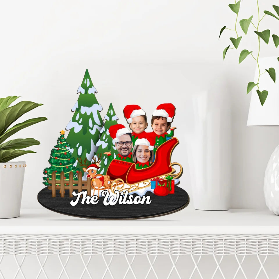 Elf Family Christmas Style - Personalized Face Upload Photo Wooden Sign - Funny Xmas Gift for Family, Beloved Ones