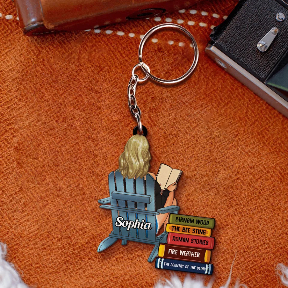 Girl Reading Book - Custom Book Titles, Personalized Acrylic Keychain