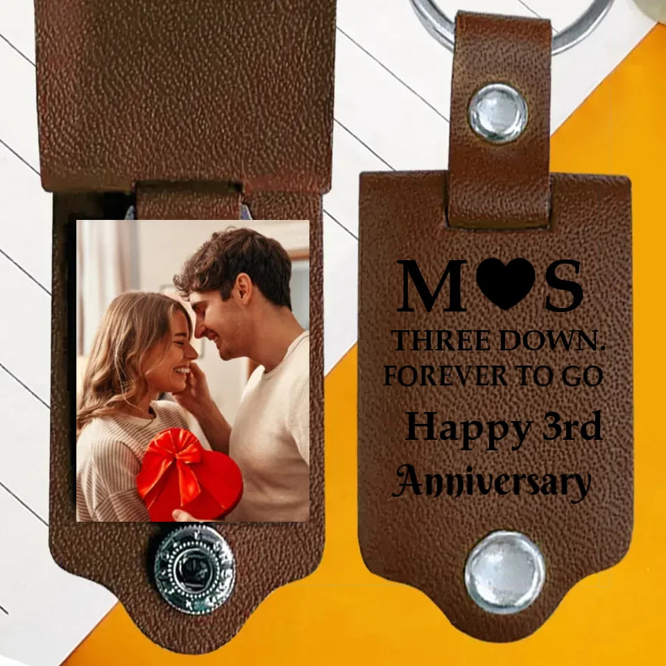 Forever to Go - Personalized Year of Anniversary Keychain - Leather Photo Keychain - Gift for Couples, Her, Him