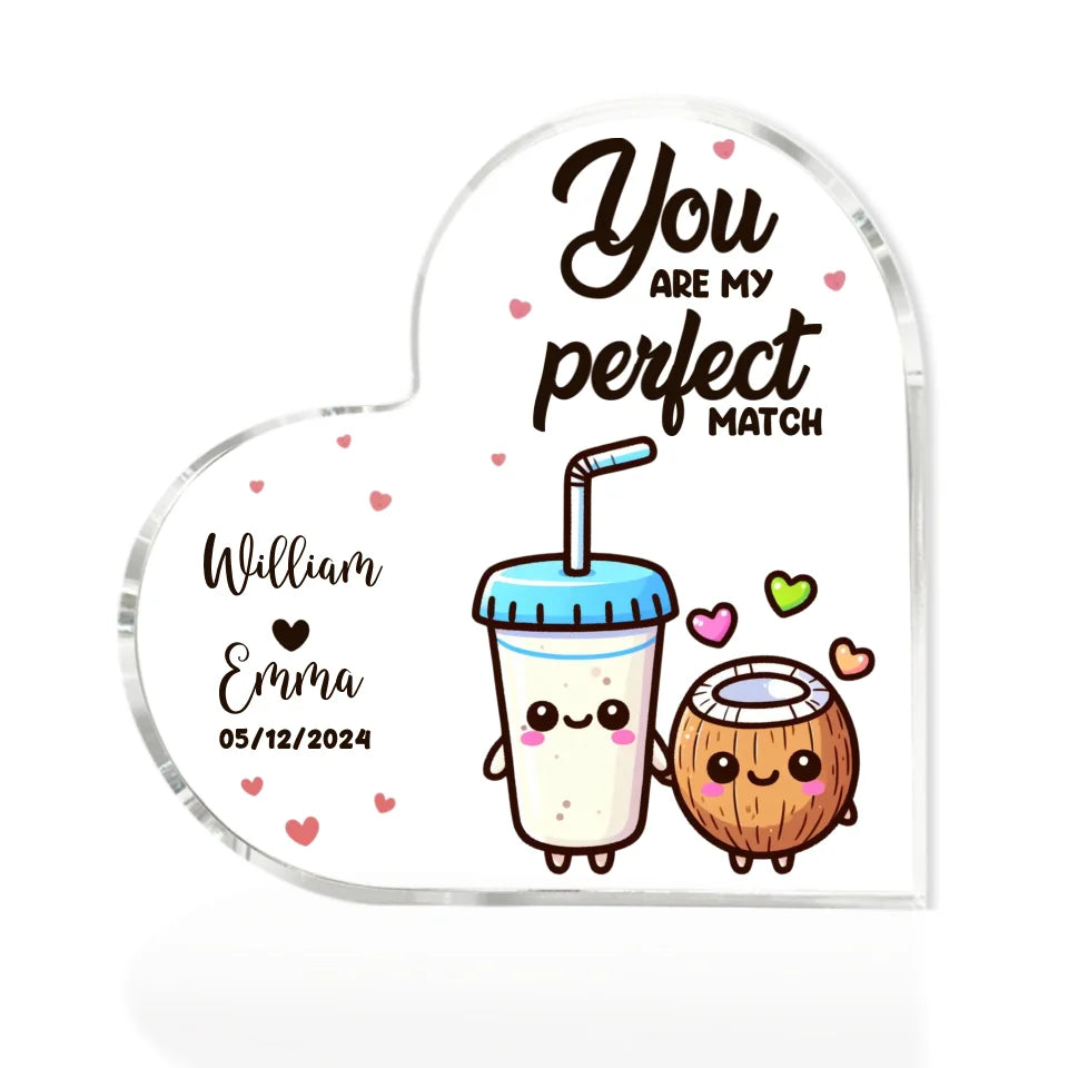 Personalized Valentine Gifts - Cute Food Couple - Lovely Couple Gift - Heart-shaped Acrylic Plaque - Personalized Valentine Gifts for Her, Him