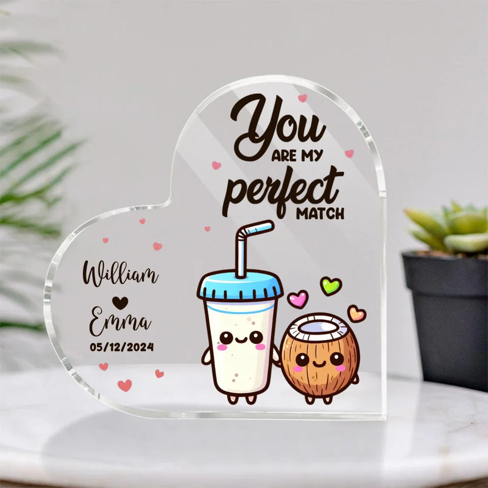 Personalized Valentine Gifts - Cute Food Couple - Lovely Couple Gift - Heart-shaped Acrylic Plaque - Personalized Valentine Gifts for Her, Him