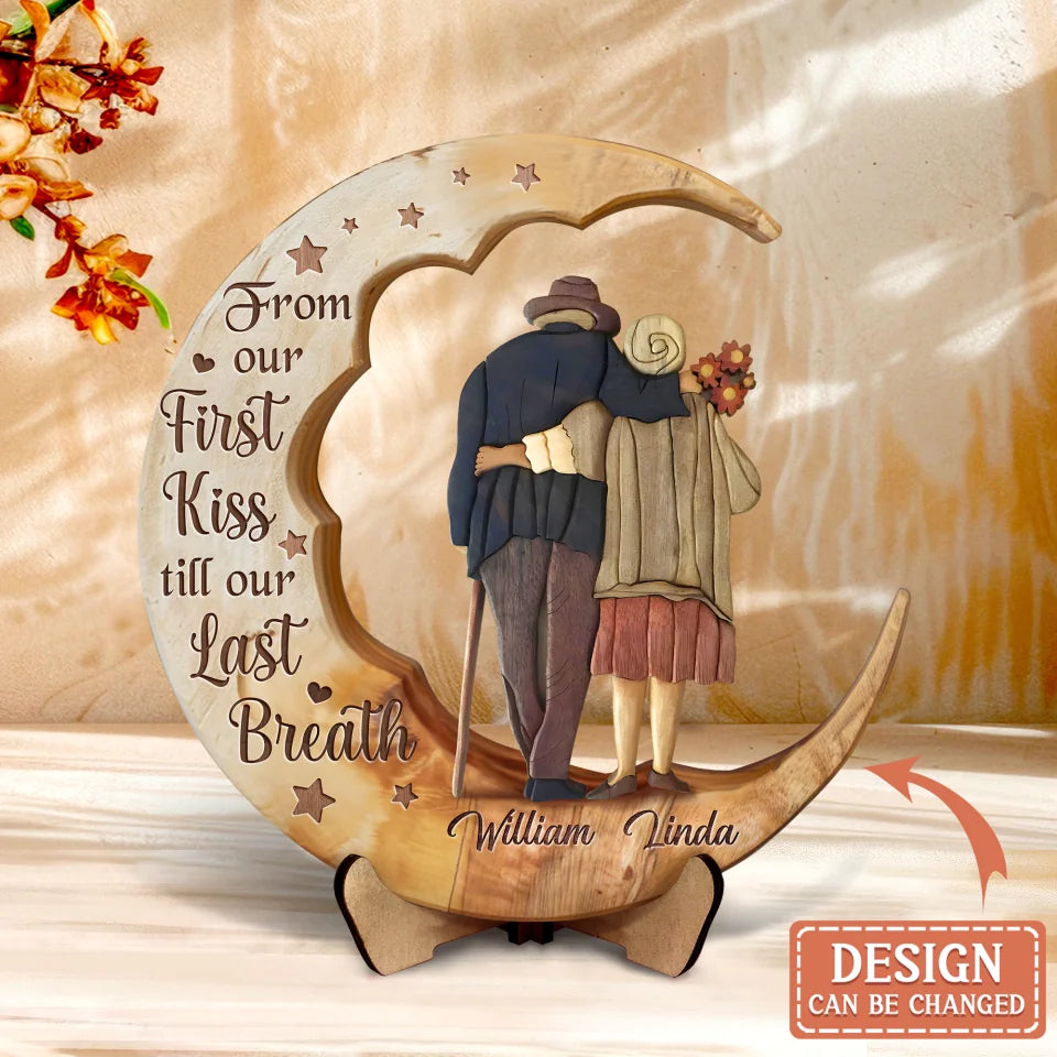 Couple Wooden Sign From Our First Kiss Till Our Last Breath - 2 Layered Wooden Art - Gift For Old Couple