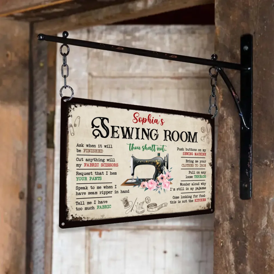Personalized Sewing Room Rules Metal Sign - Sewing Wall Decor - Gift for Sewers, Sewing Lovers