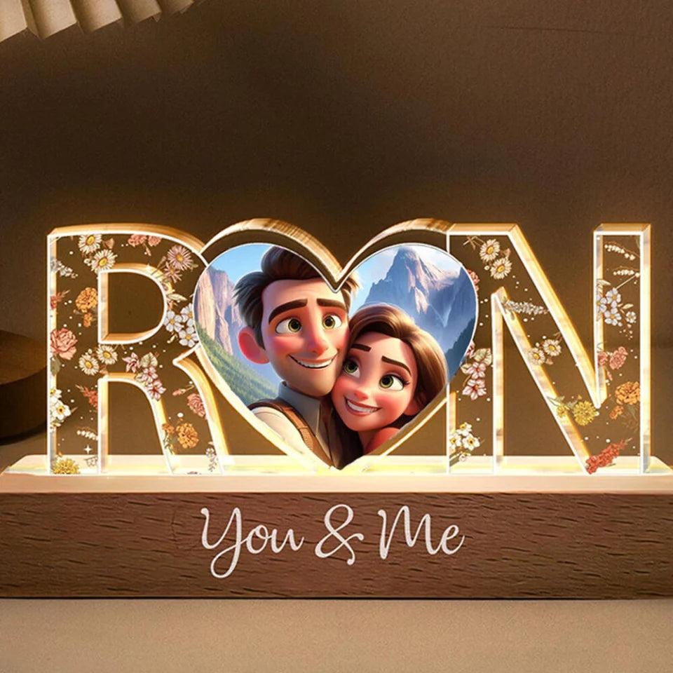 Personalized Valentine Gifts For Him/Her - Cartoon Style Name Night Light - Birthday Month Flower - Gifts for Couples
