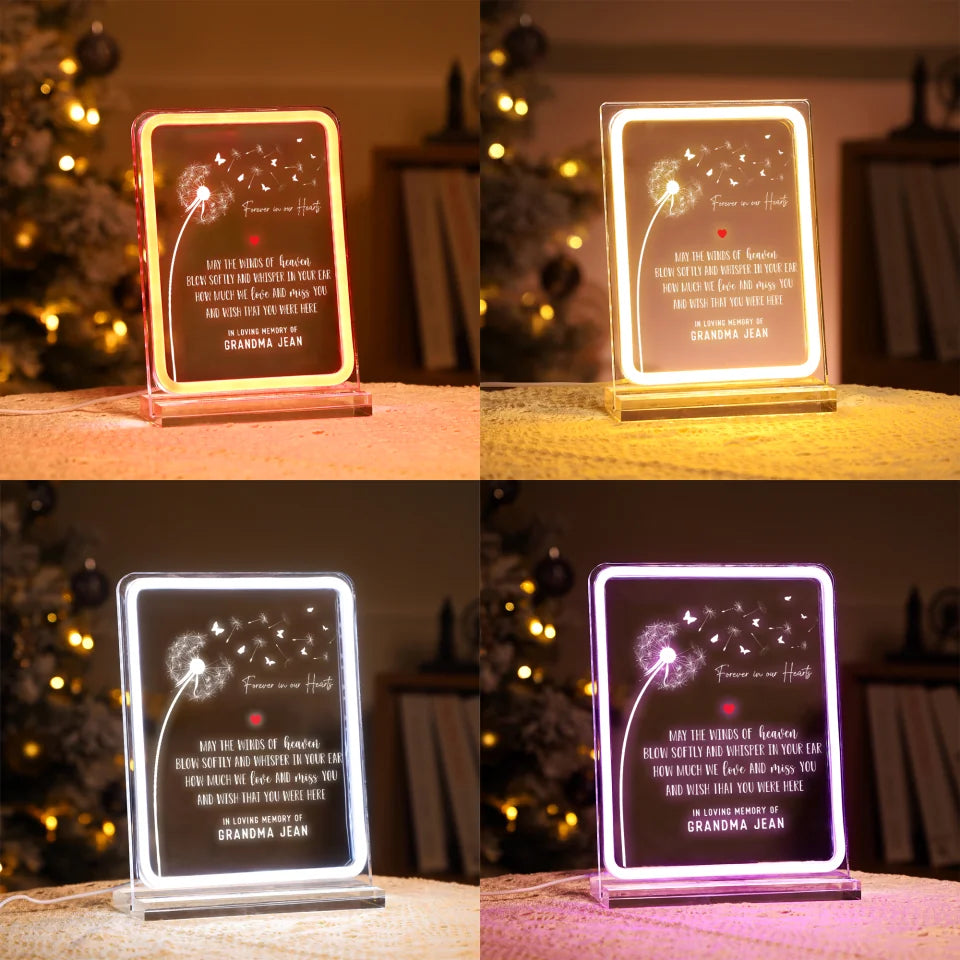 May the Winds of Heaven - Memorial Gift for Loss of Loved Ones - Acrylic Frame Night Light - Sympathy Keepsake