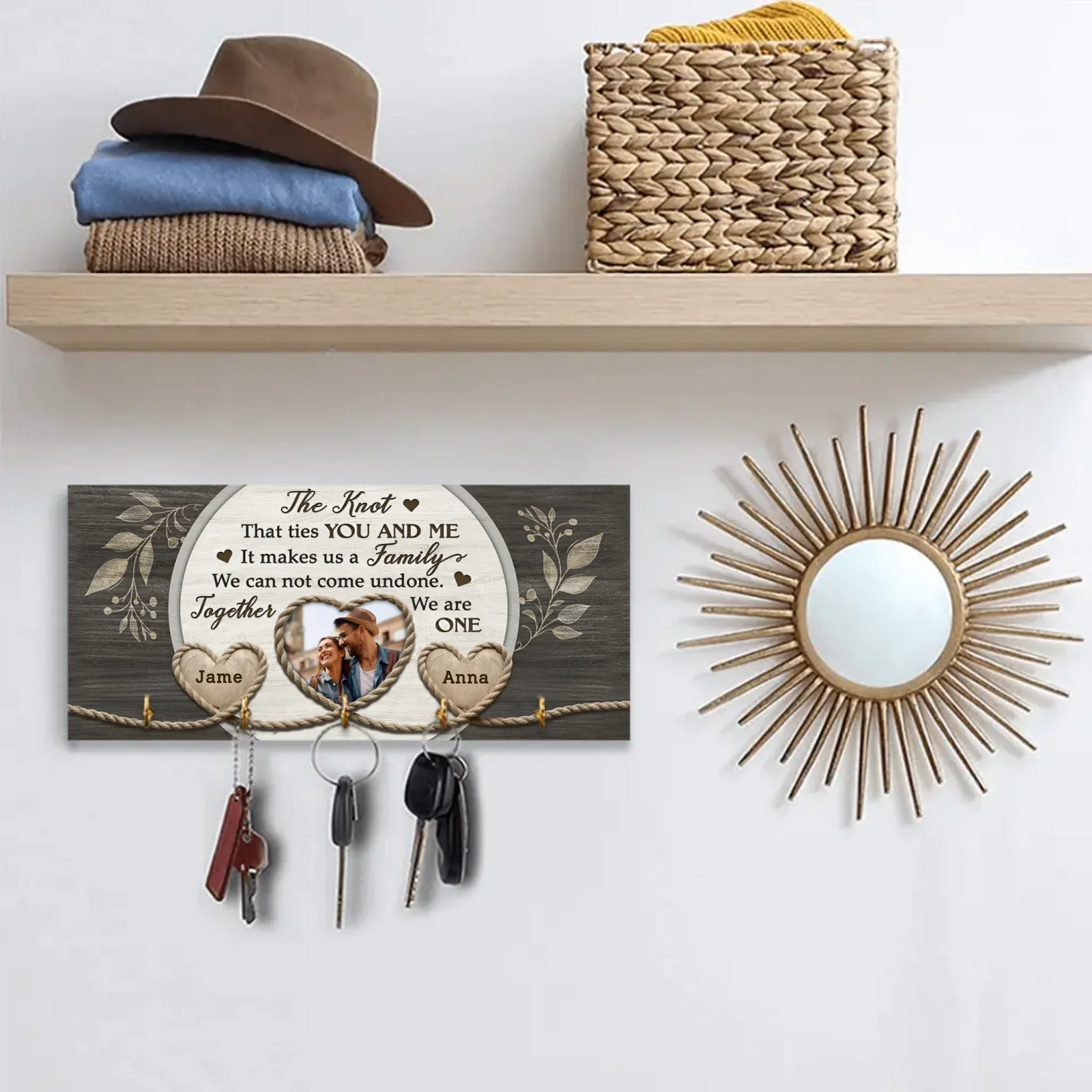 Couple Wooden Sign The Knot Custom Photo Gifts For Couple - Personalized Wooden Key Holder - Couple Home Decor - Valentine Gifts