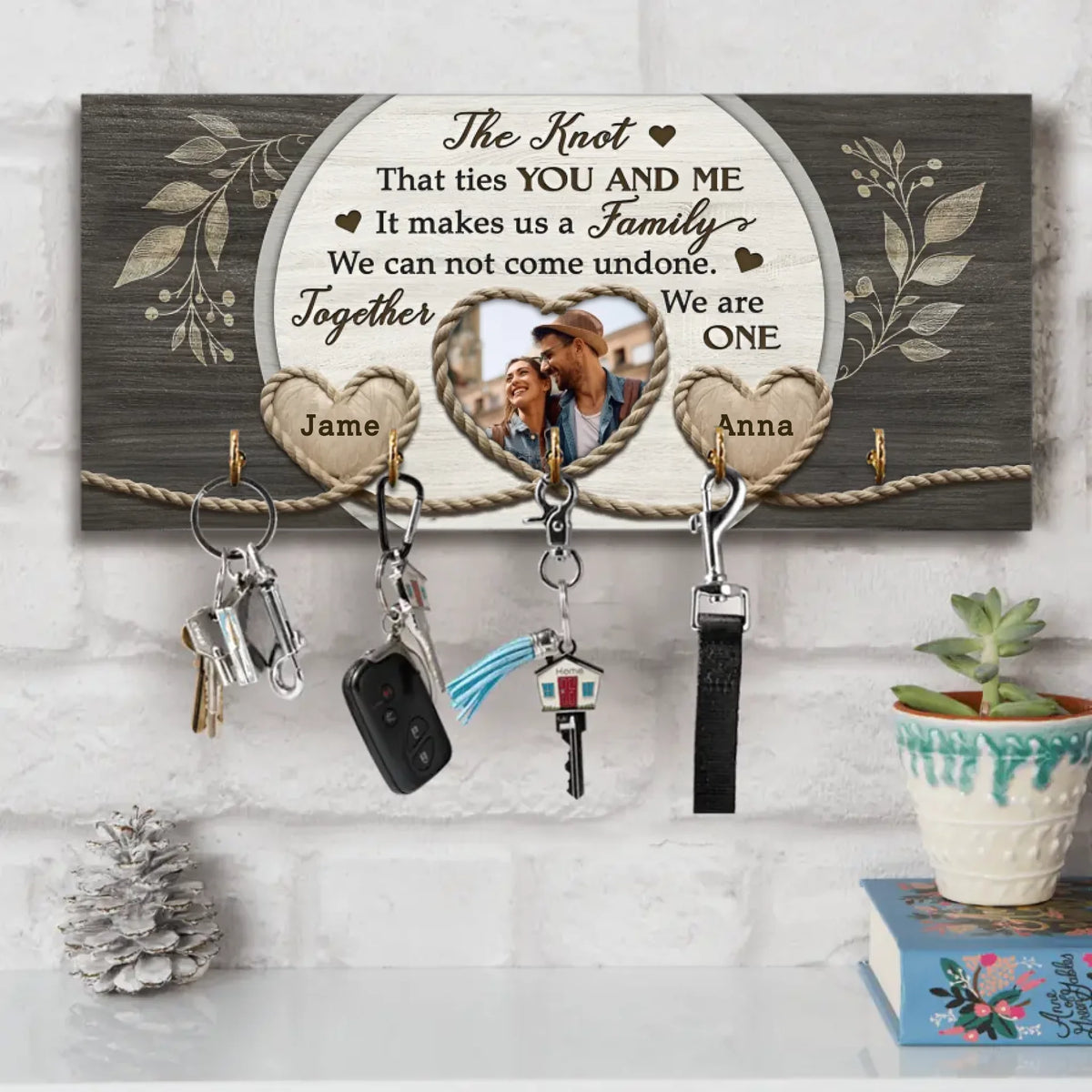 Couple Wooden Sign The Knot Custom Photo Gifts For Couple - Personalized Wooden Key Holder - Couple Home Decor - Valentine Gifts