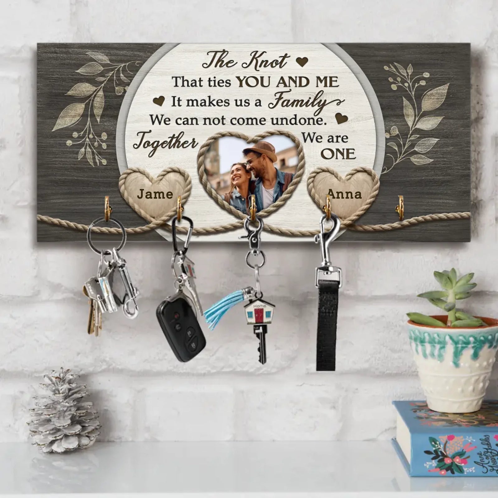 Couple Wooden Sign The Knot Custom Photo Gifts For Couple - Personalized Wooden Key Holder - Couple Home Decor - Valentine Gifts