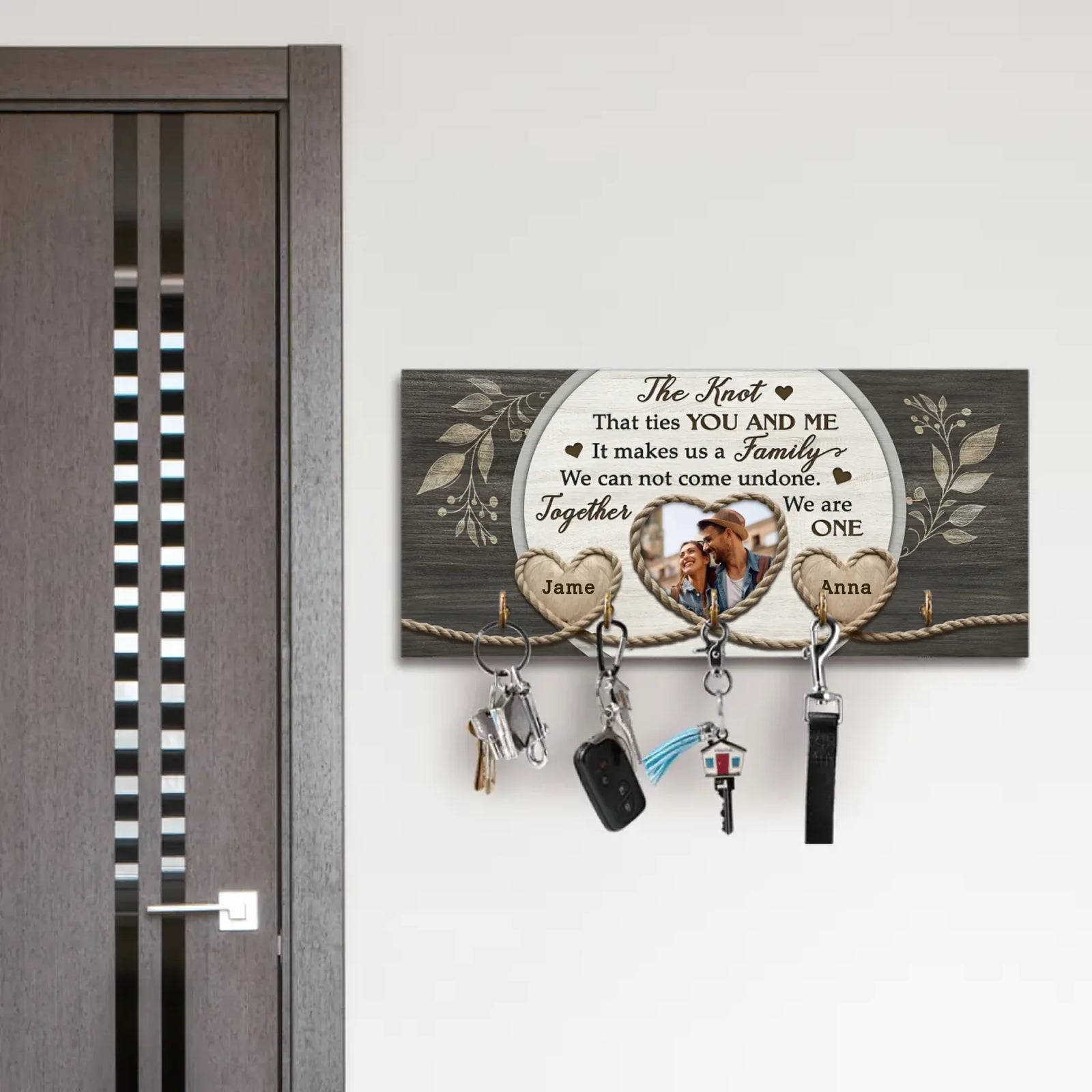 Couple Wooden Sign The Knot Custom Photo Gifts For Couple - Personalized Wooden Key Holder - Couple Home Decor - Valentine Gifts