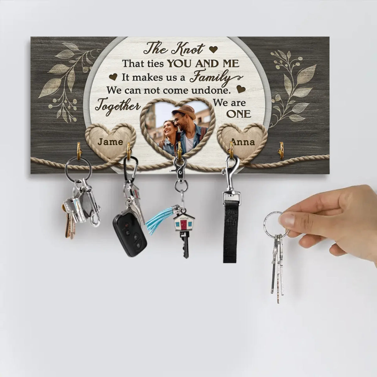 Couple Wooden Sign The Knot Custom Photo Gifts For Couple - Personalized Wooden Key Holder - Couple Home Decor - Valentine Gifts