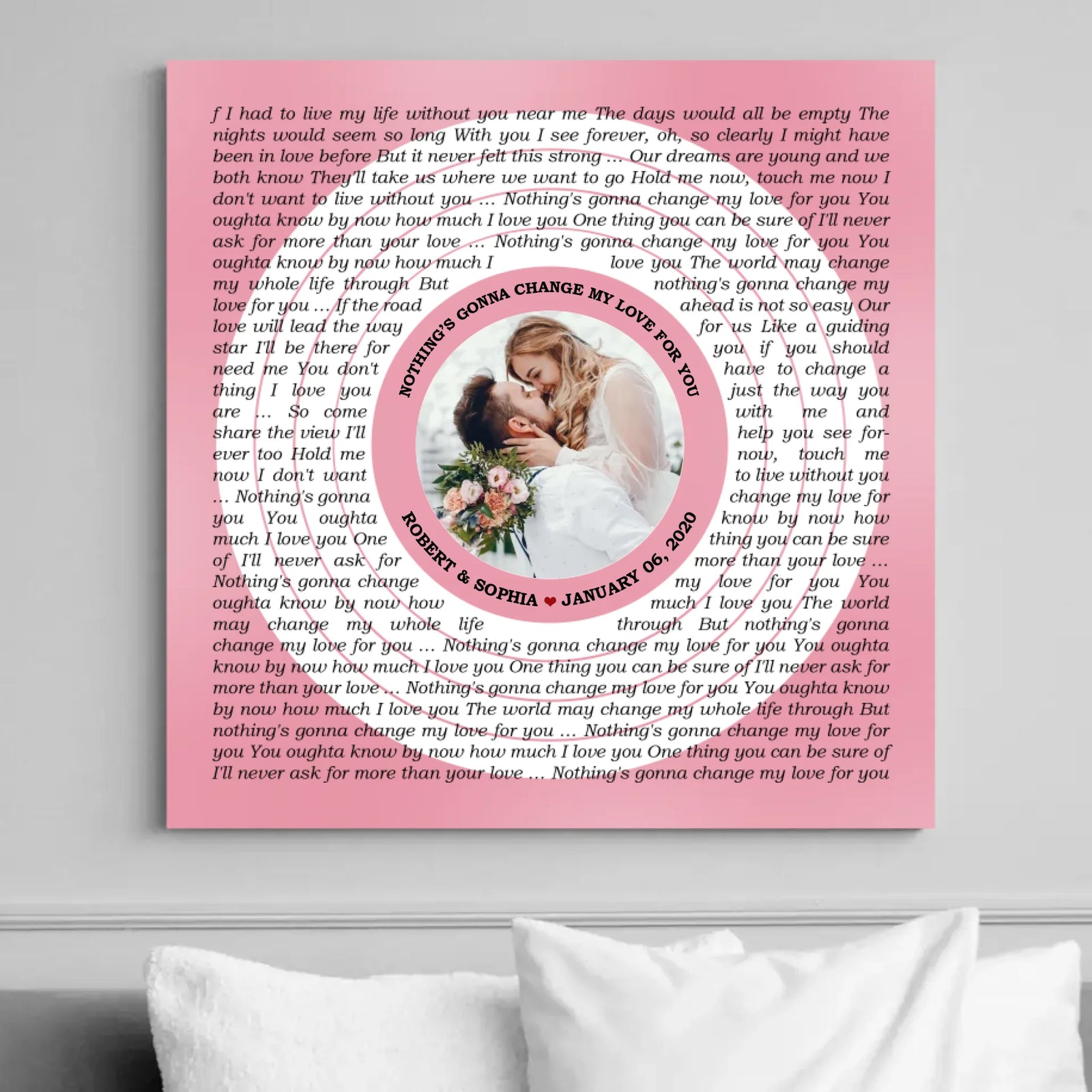 Circular Photo Tickled Pink Framed Art Print - Custom Song Lyrics & Name - Personalized Gift for Couples