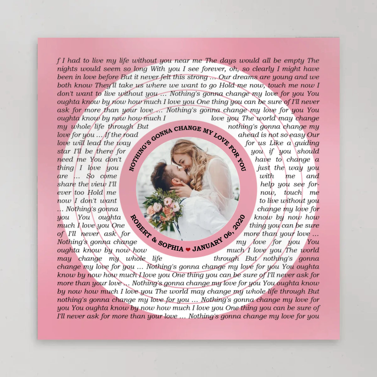 Circular Photo Tickled Pink Framed Art Print - Custom Song Lyrics & Name - Personalized Gift for Couples