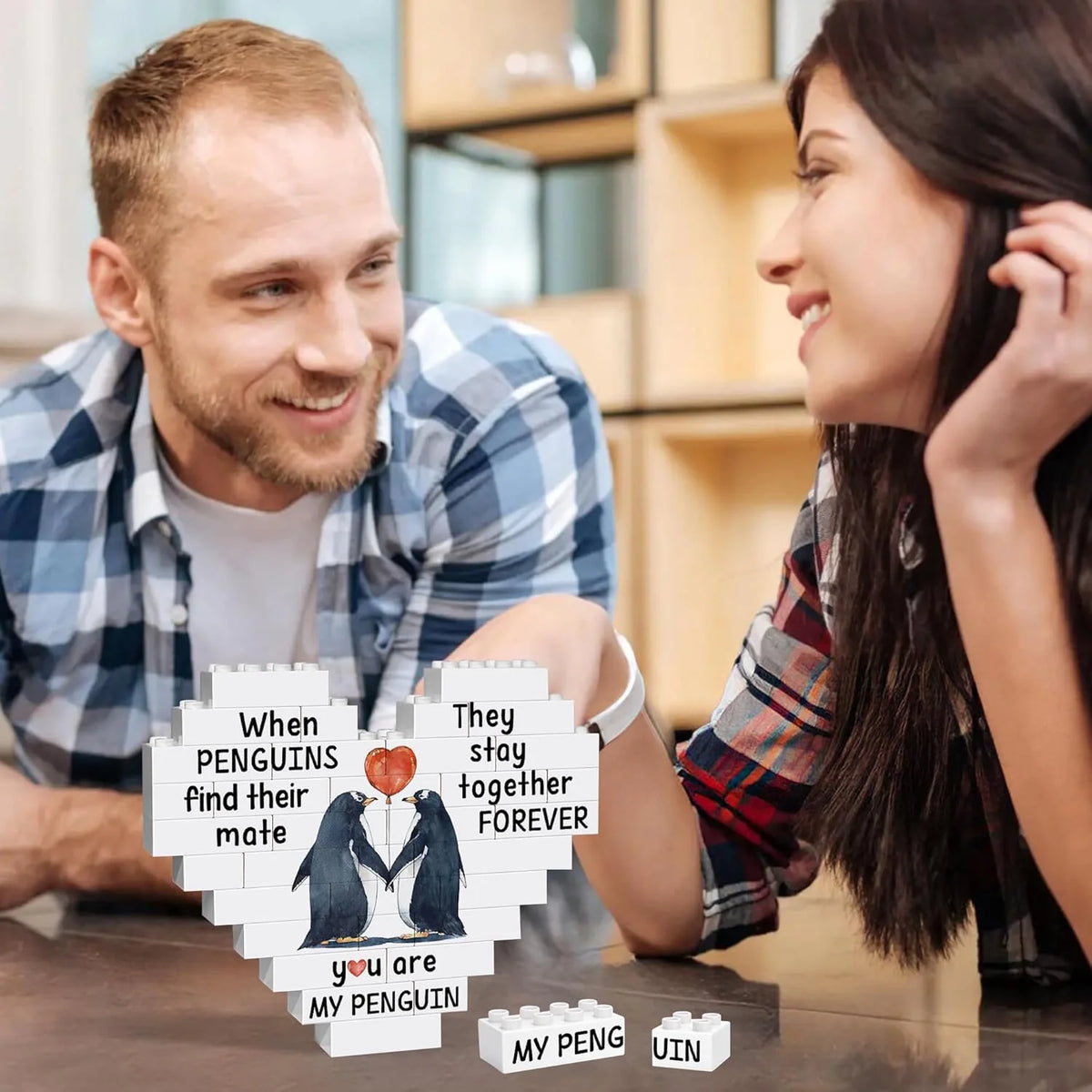 When Penguins Find Their Mate - You are My Penguin - Romantic Penguin Couple -  Gifts for Anniversary, Valentine Day - Heart Building Brick