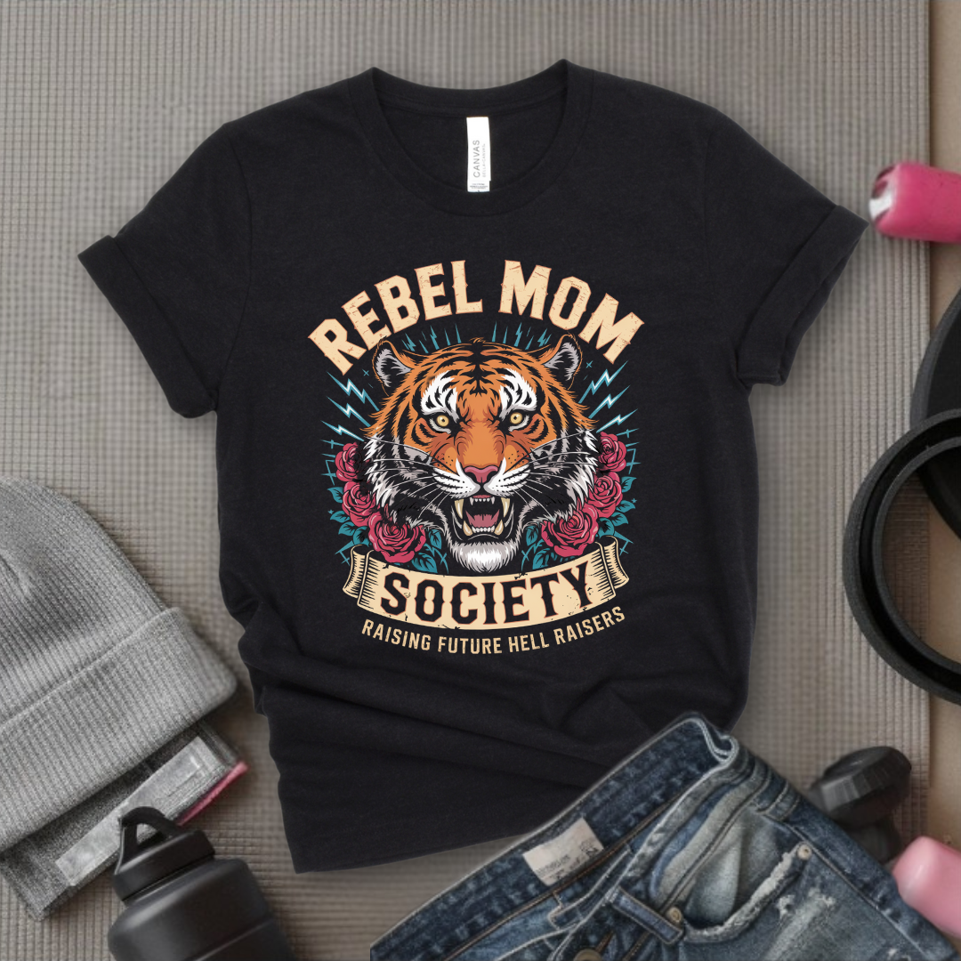 Rebel Mom Society Raising Hellraisers - Mother's Day Gifts - Women Empower Feminist Tee - Bella Canvas 3001