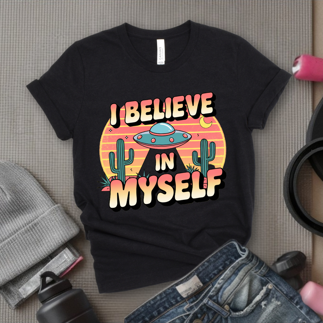 Vintage I Believe in Myself UFO T-shirt - Unisex Jersey Short Sleeve Shirt - Women Empowerment Inspired Tee - Gift for Yourself - Bella Canvas 3001