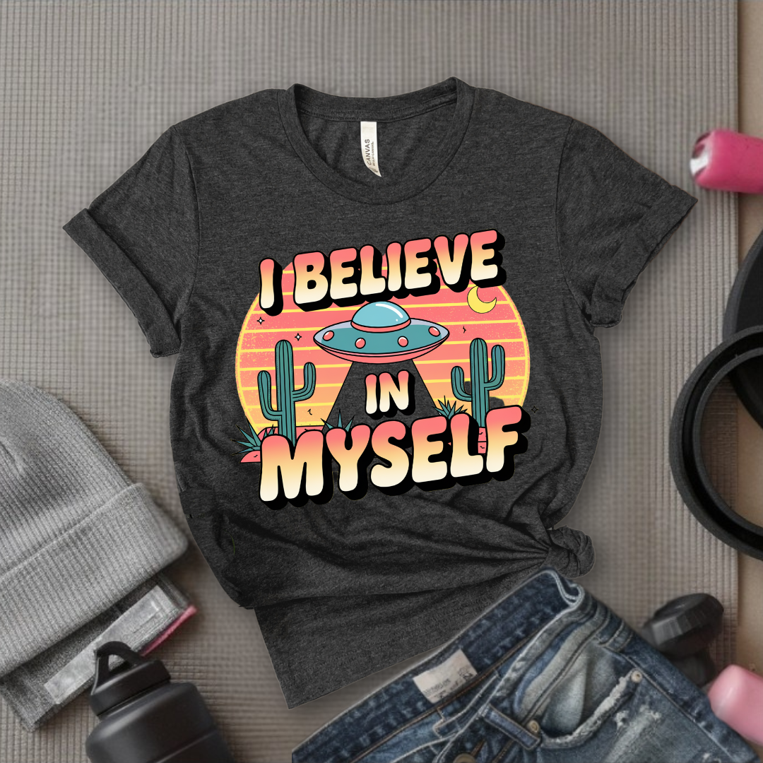 Vintage I Believe in Myself UFO T-shirt - Unisex Jersey Short Sleeve Shirt - Women Empowerment Inspired Tee - Gift for Yourself - Bella Canvas 3001