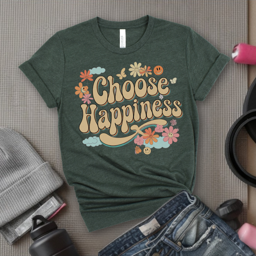 Choose Happiness - Y2K Groovy Style - Unisex Jersey Short Sleeve Shirt - Self Gift for Woman - Bella Canvas 3001