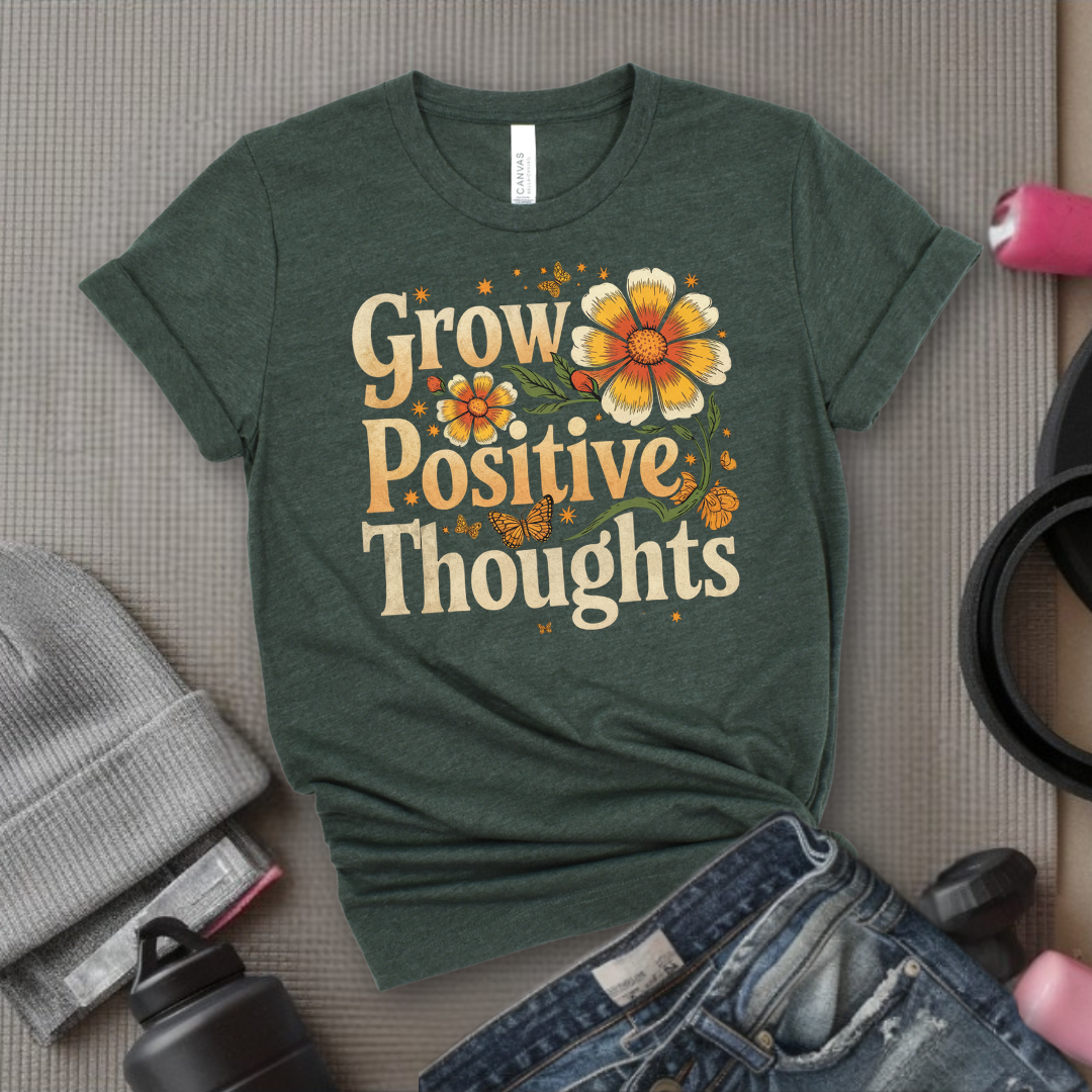 Grow Positive Thoughts - Floral Women Empowerment Inspired Tee - Unisex Jersey Short Sleeve Shirt - Gift for Yourself, Female Friends - Bella Canvas 3001