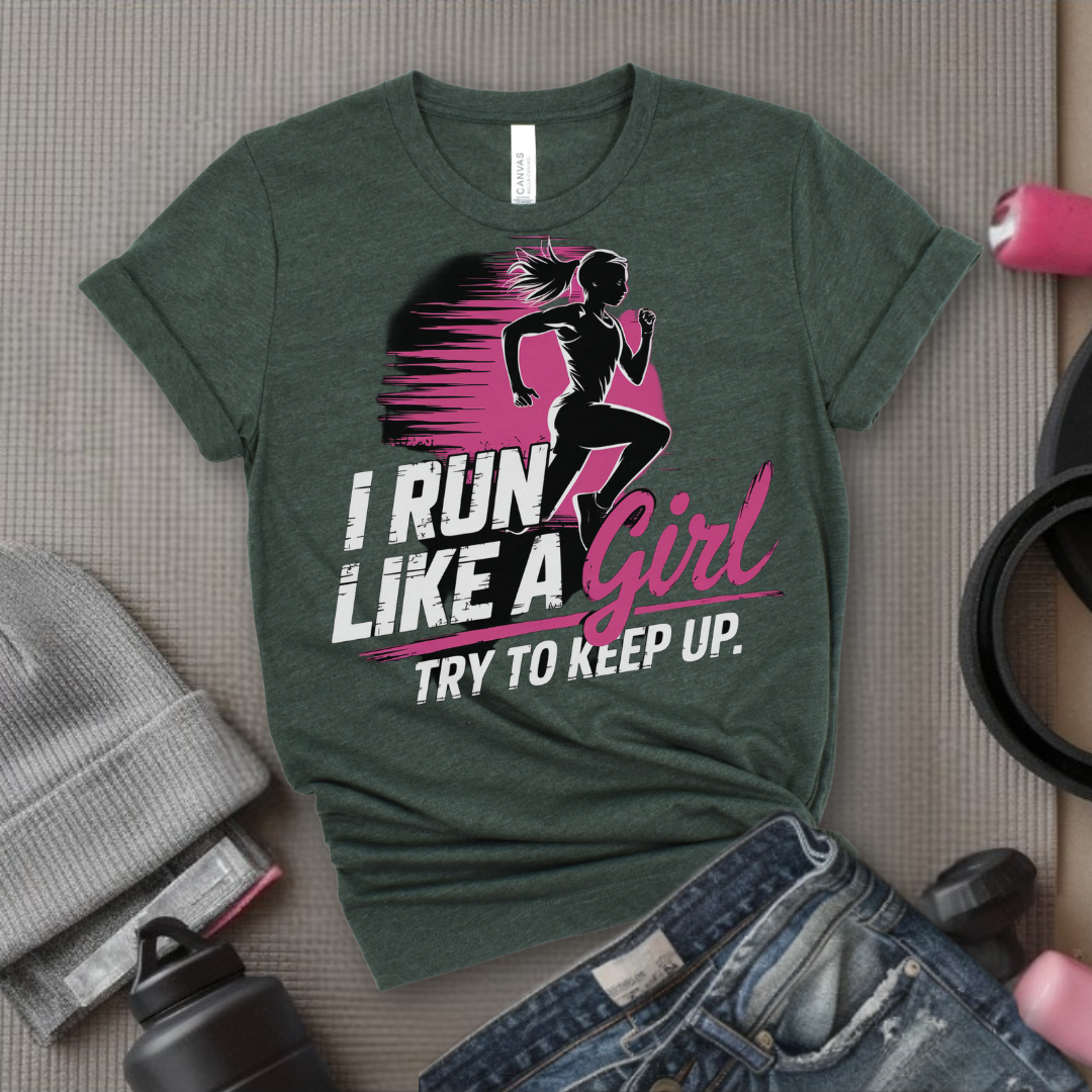 I Run Like a Girl Try To Keep Up - Unisex Jersey Short Sleeve Shirt - Motivational GIft for Woman - Bella Canvas 3001