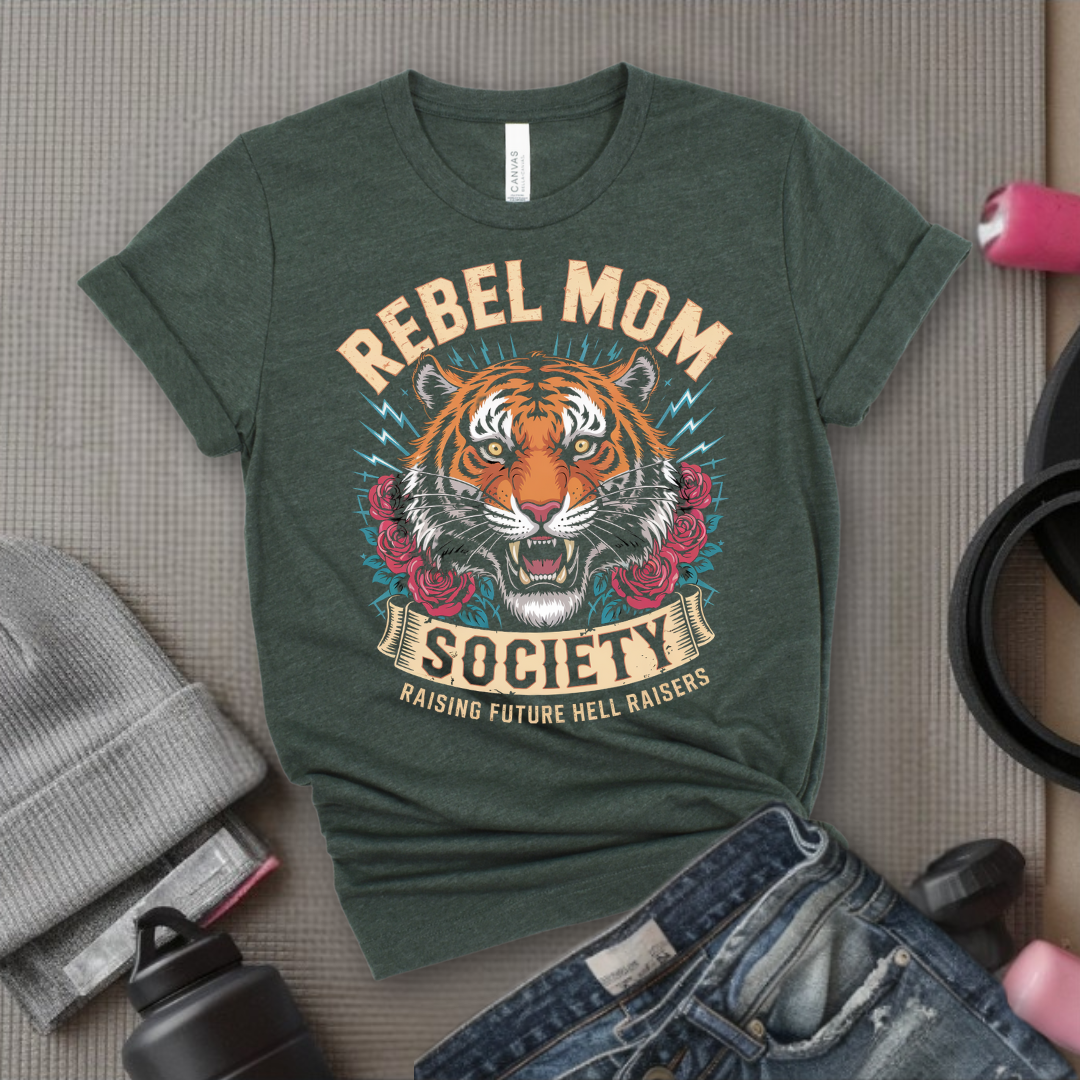 Rebel Mom Society Raising Hellraisers - Mother's Day Gifts - Women Empower Feminist Tee - Bella Canvas 3001