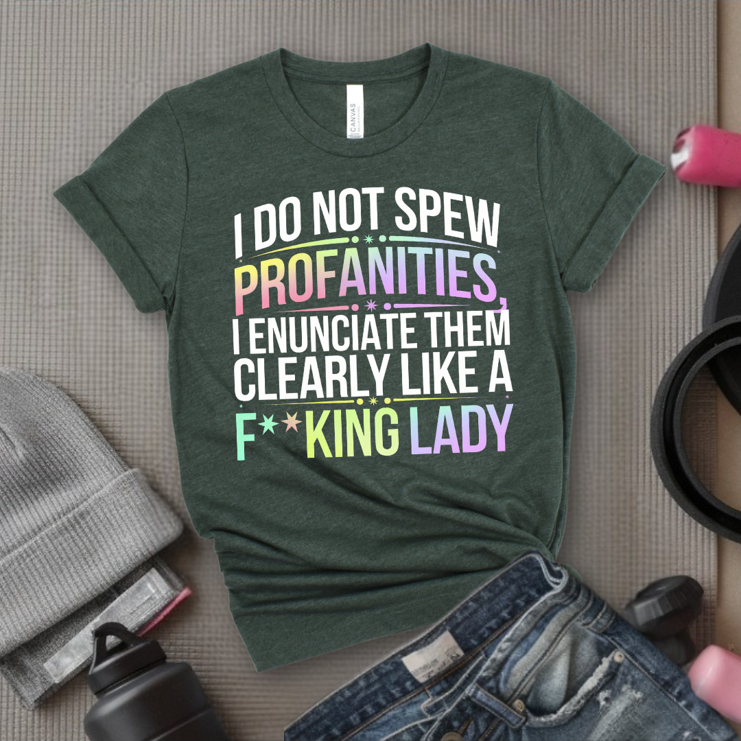 I Do Not Spew Profanities I Enunciate Them Clearly Like a Fcking Lady - Retro Sarcastic T-Shirt - Women Right Shirts - Unisex Jersey Short Sleeve Shirt - Gift for Her - Bella Canvas 3001