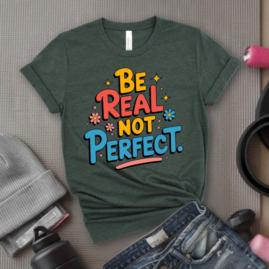 Be Real Not Perfect - Motivational Shirts For Her - Positivity T-shirt - Inspirational Quote Shirt - Sassy Gifts For Women - Bella Canvas 3001