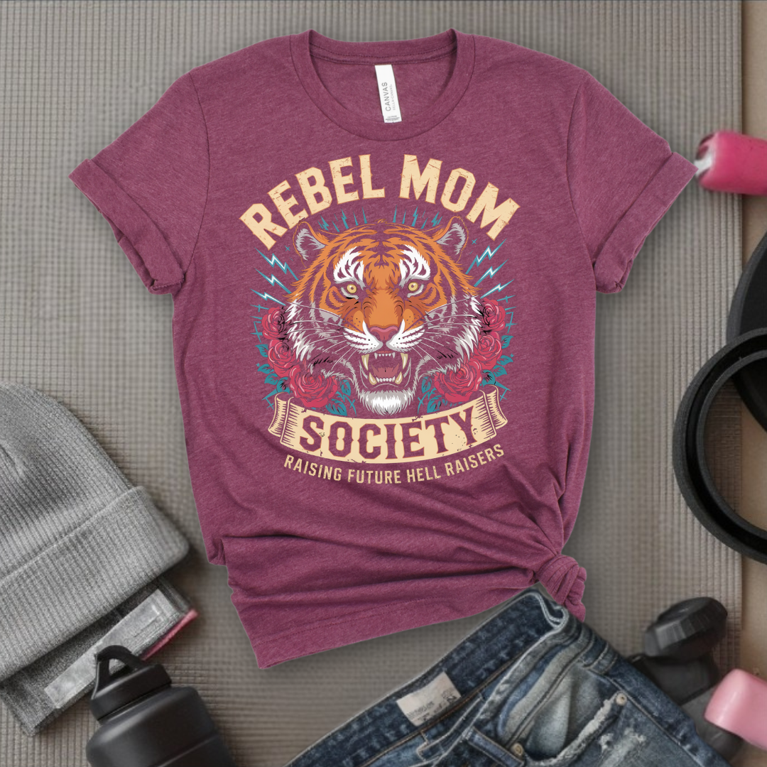 Rebel Mom Society Raising Hellraisers - Mother's Day Gifts - Women Empower Feminist Tee - Bella Canvas 3001