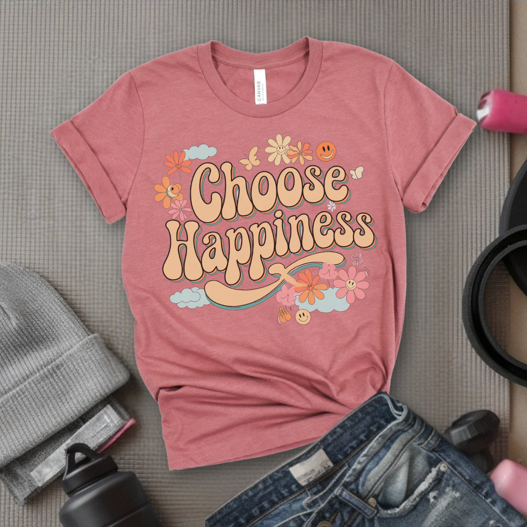 Choose Happiness - Y2K Groovy Style - Unisex Jersey Short Sleeve Shirt - Self Gift for Woman - Bella Canvas 3001