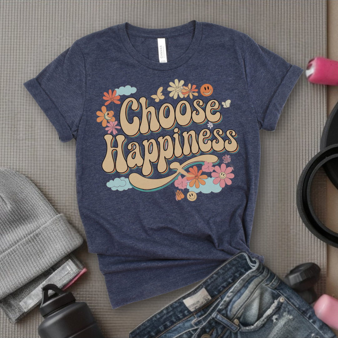 Choose Happiness - Y2K Groovy Style - Unisex Jersey Short Sleeve Shirt - Self Gift for Woman - Bella Canvas 3001