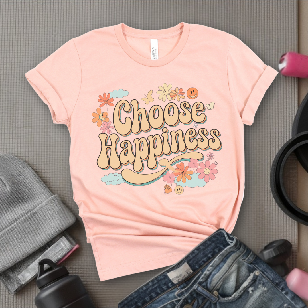 Choose Happiness - Y2K Groovy Style - Unisex Jersey Short Sleeve Shirt - Self Gift for Woman - Bella Canvas 3001