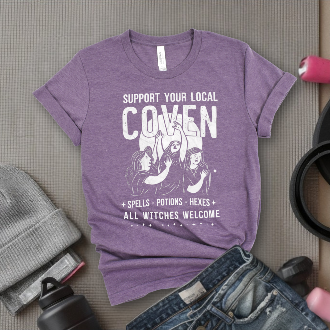 Support Your Local Coven - Retro Sarcastic T-Shirt - Women Right Shirts - Unisex Jersey Short Sleeve Shirt - Gift for Her - Bella Canvas 3001